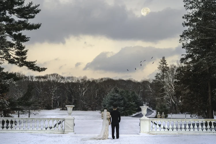 Romantic moonrise wedding portrait